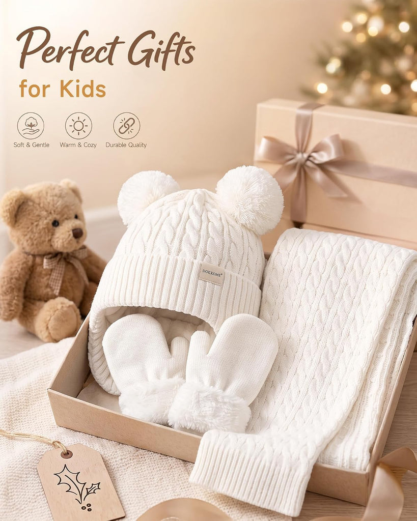 Baby Beanie Mittens Scarf Set Toddler Kids Winter Hat Gloves Neck Warmer Girls Boys with Fleece Lined Warm