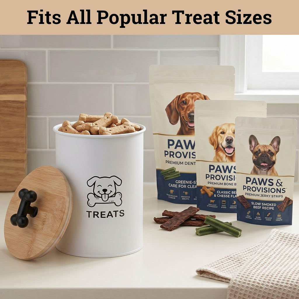 Dog Treat Container Airtight, 4.6"W x 6"H, Powder Coated, 6 Cup Capacity