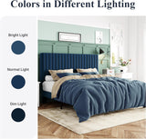 Queen Bed Frame, Velvet Upholstered Platform Bed with Adjustable Vertical Channel Tufted Headboard