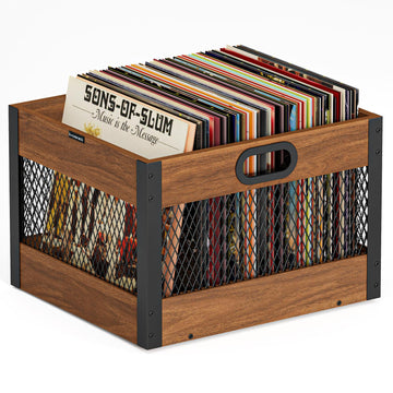 Vinyl Record Storage Crate, Wooden LP Record Organizer, Holds 60-80 Records, Classic Cube Storage for Albums