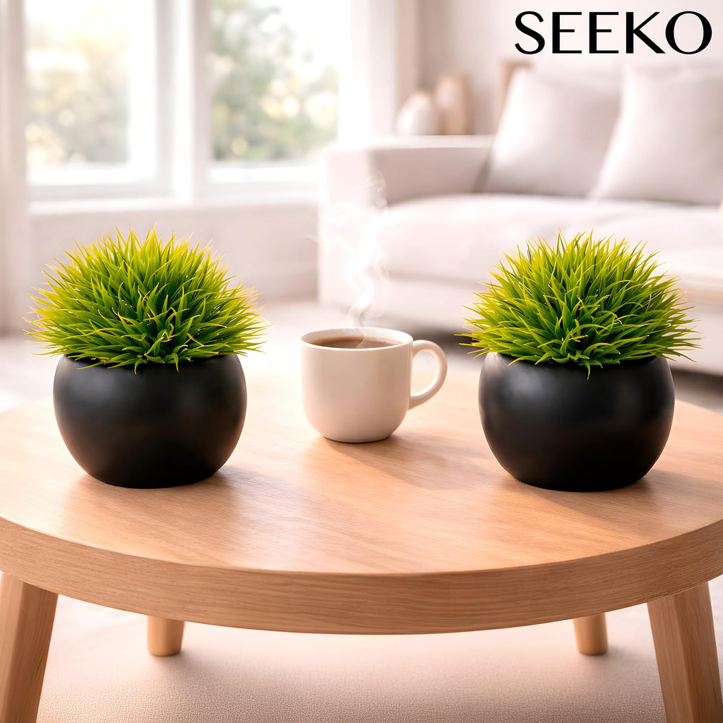 Small Fake Plants 2 Pack Black Pots Shelf Decor
