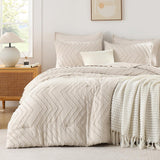 Queen Comforter Set Beige, Comforters Queen Boho Cream Soft Warm Tufted Neutral Bedding Comforter Sets for Queen Bed