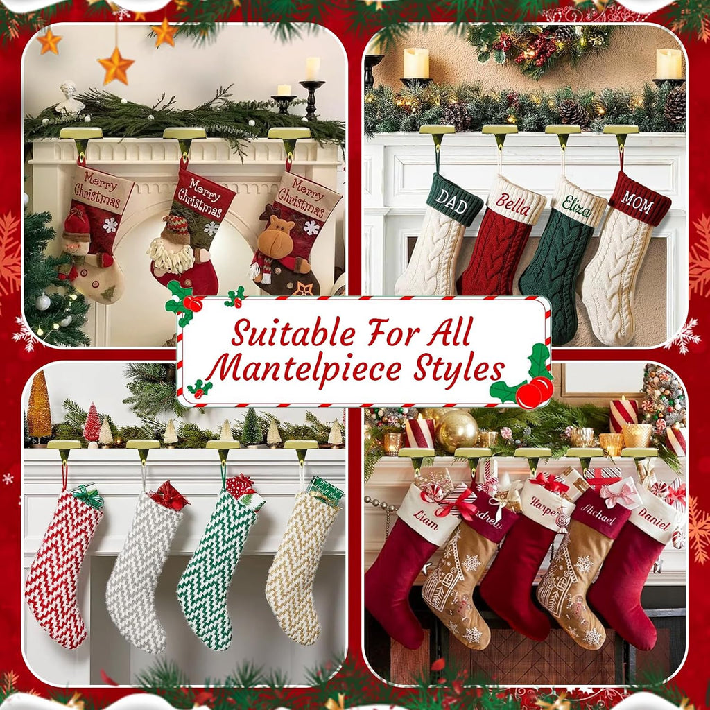 4-Pack Christmas Stocking Holders for Mantel, Weighted Metal Hooks, Gold