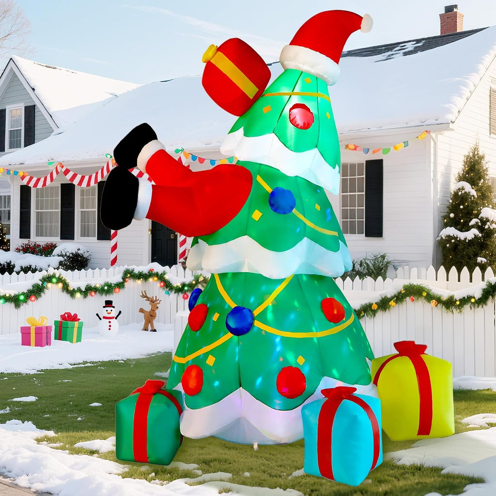 7FT Inflatable Christmas Tree Decorations Outdoor with Built-in LEDs Lights, Blow Up Santa Claus Tree with 4 Gift