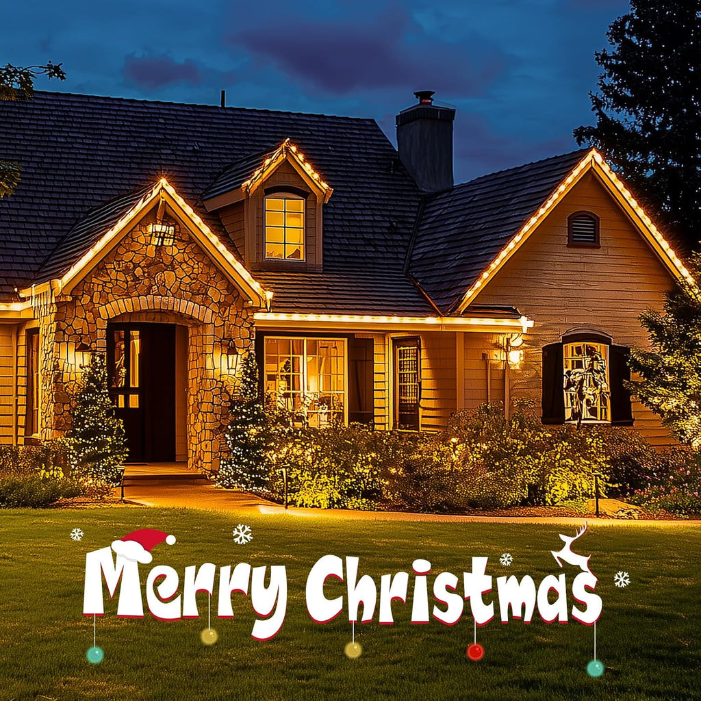 C9 Clear Christmas String Light Set, 25 Feet Vintage Christmas Lights, Outdoor Roofline String Lights with 25 Clear