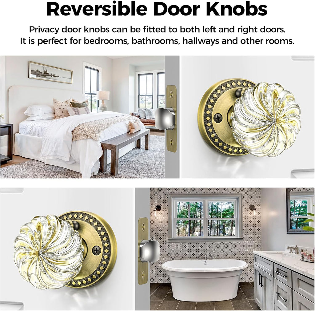 Antique Crystal Door Knobs Interior, Round Glass Door Knobs, 1Pack
