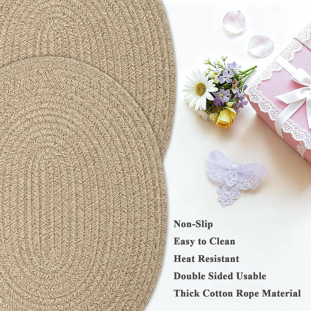 Oval Woven Placemats Set of 6, Boho Cotton Rope Braided Table Mats, 17x13 Inches Non Slip Heat Resistant Place Mats
