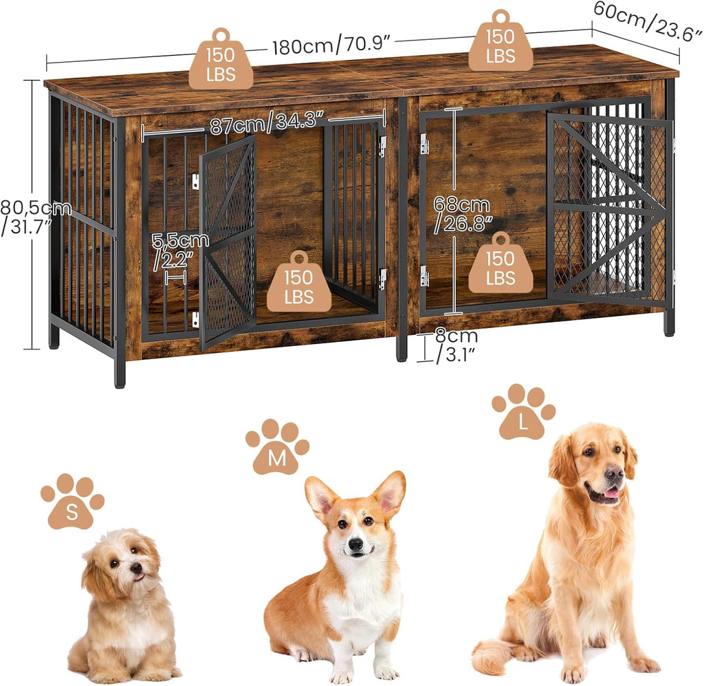 71" Double Dog Crate Furniture for 2 Dogs with Removable Divider