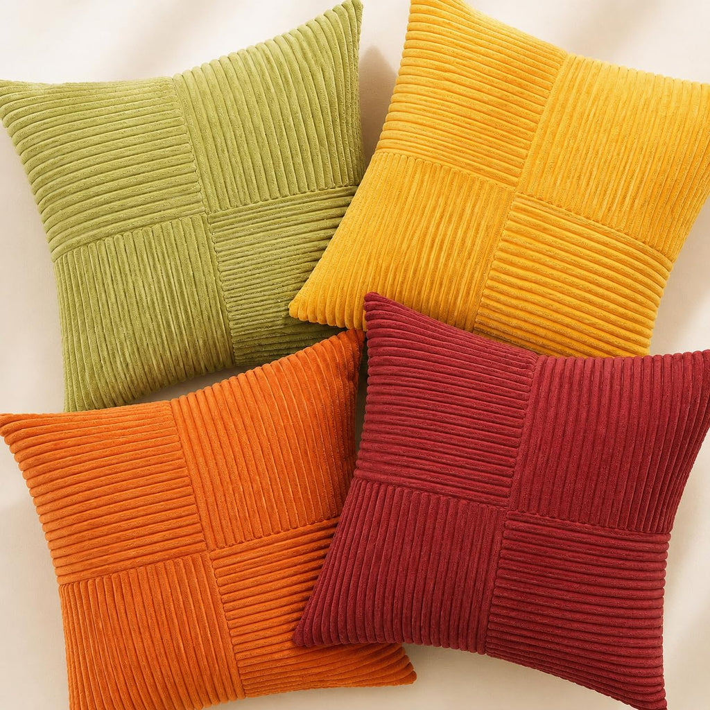 Fall Burnt Orange Decorative Throw Pillows Covers 18x18, Soft Corduroy Square Throw Pillow Covers Set of 4, Western