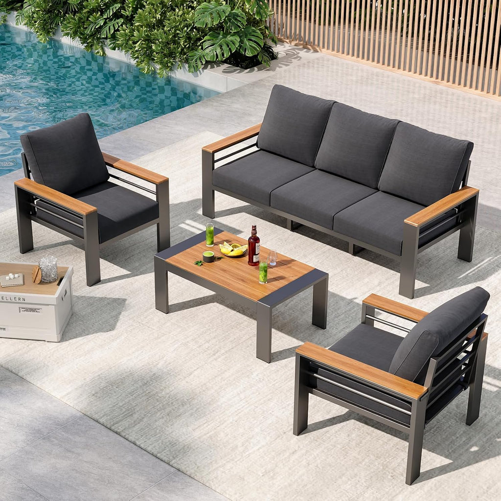 Patio Furniture Set, Aluminum Outdoor Furniture with Oversized Seats | All Weather Outdoor Sectional with Washable 5"