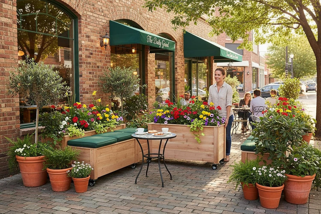 Tall Cedar Planter Box with Locking Wheels - Mobile Raised Garden Bed , Balcony & Business Entrances - Wooden Planter