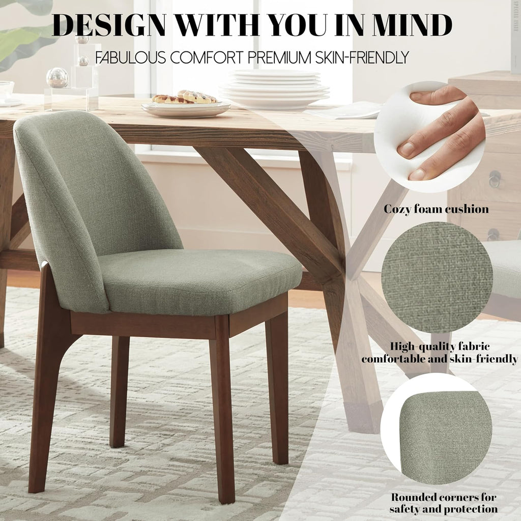 Wooden Dining Chairs Set of 2, Upholstered Dining Room Chairs with Rubberwood Legs and Padded Seats, Kitchen Chairs