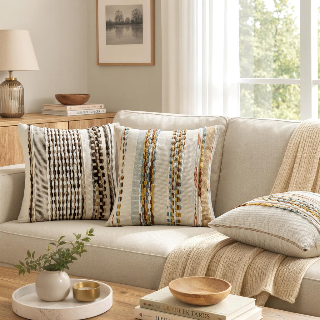 Boho Decorative Pillow Covers Dark Brown Stripe 20x20 Pack of 2