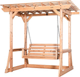 8' x 5' Cedar Wood Outdoor Patio Pergola Swing Bench with Trellis, Two-Person Seating, Chains