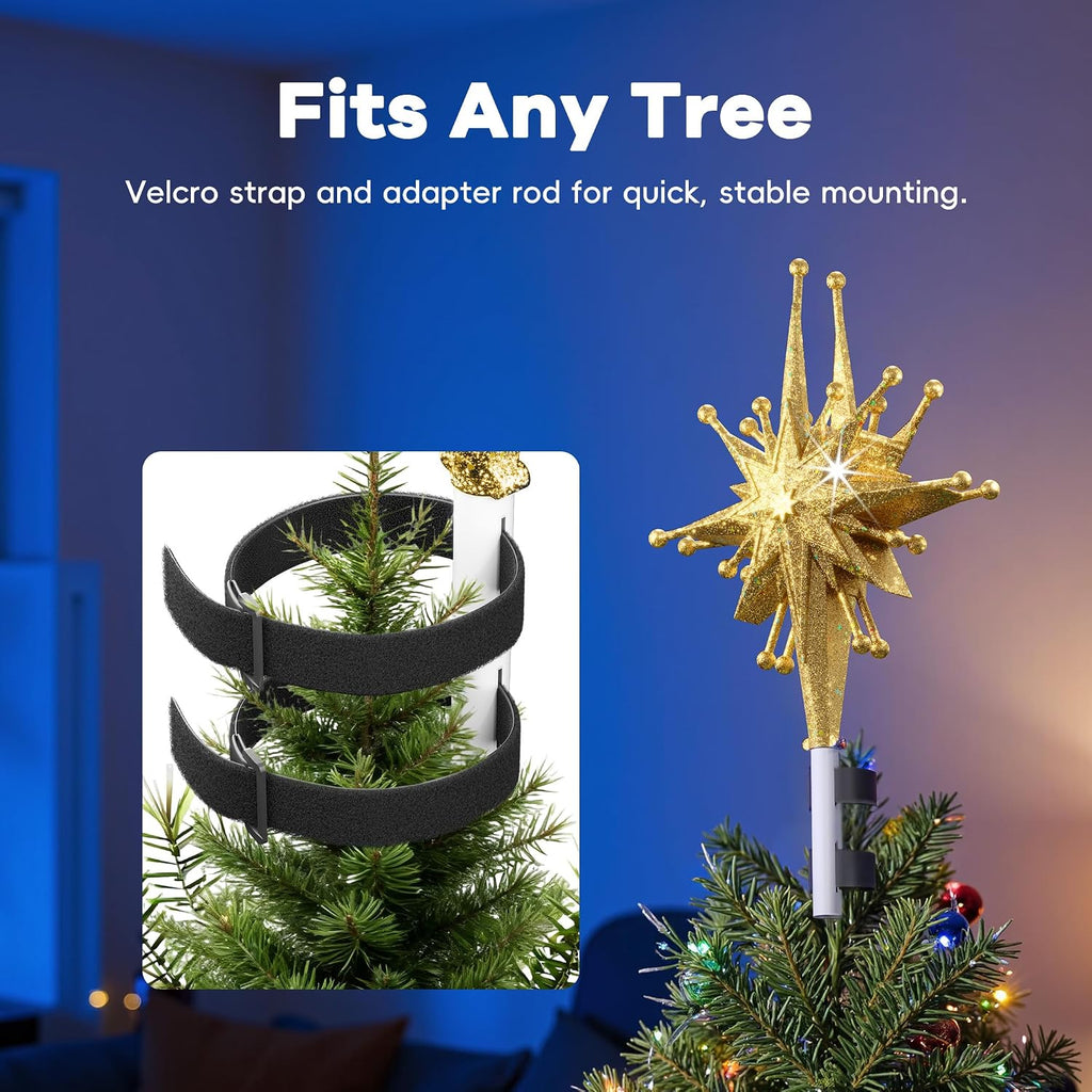 Christmas Tree Topper with Wide Coverage Light, Starlight Gold