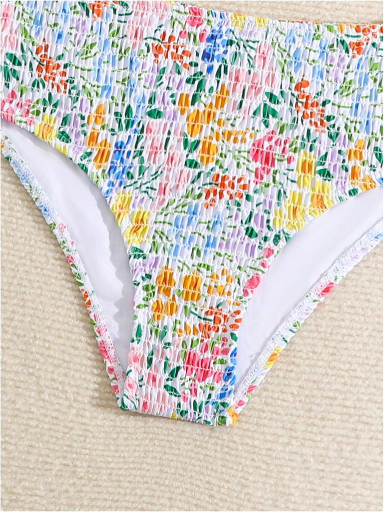 Girl's Floral Print Two Piece Bikini Set Cute Bathing Suit