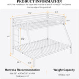 Loft Bunk Bed Twin Over Full with Ladder and Guardrail,Heavy Duty Metal Slats Support No Box Spring Needed Small Space