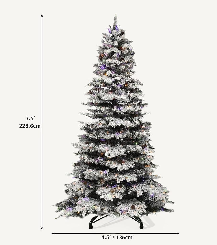 9ft Prelit Snow Flocked Christmas Tree with LED & Pine Cones