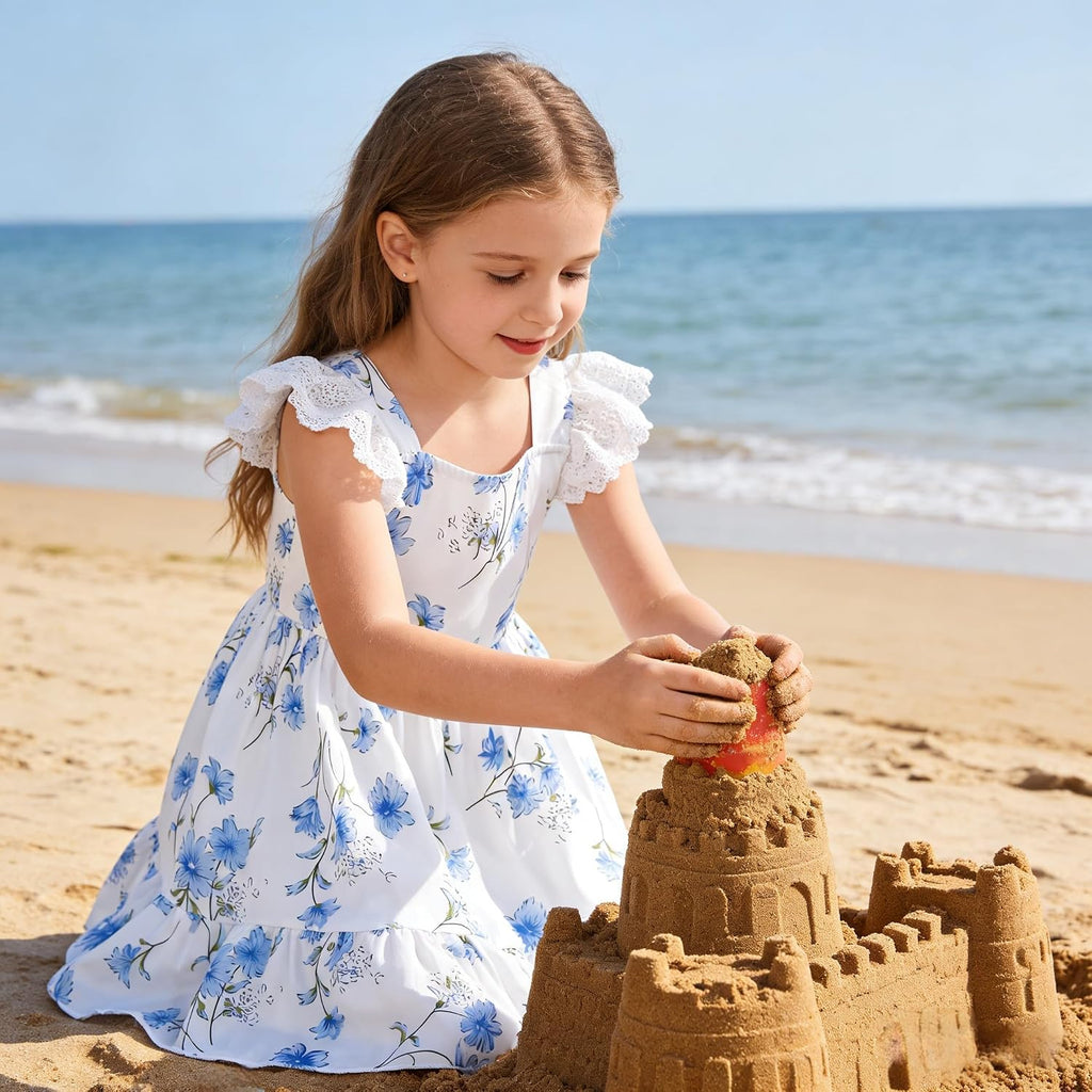 Girl A-Line Dress Summer Hollow Out Lace Sleeve Party Sundress Kids Casual Ruffle Hem Outfit Clothes 18Month