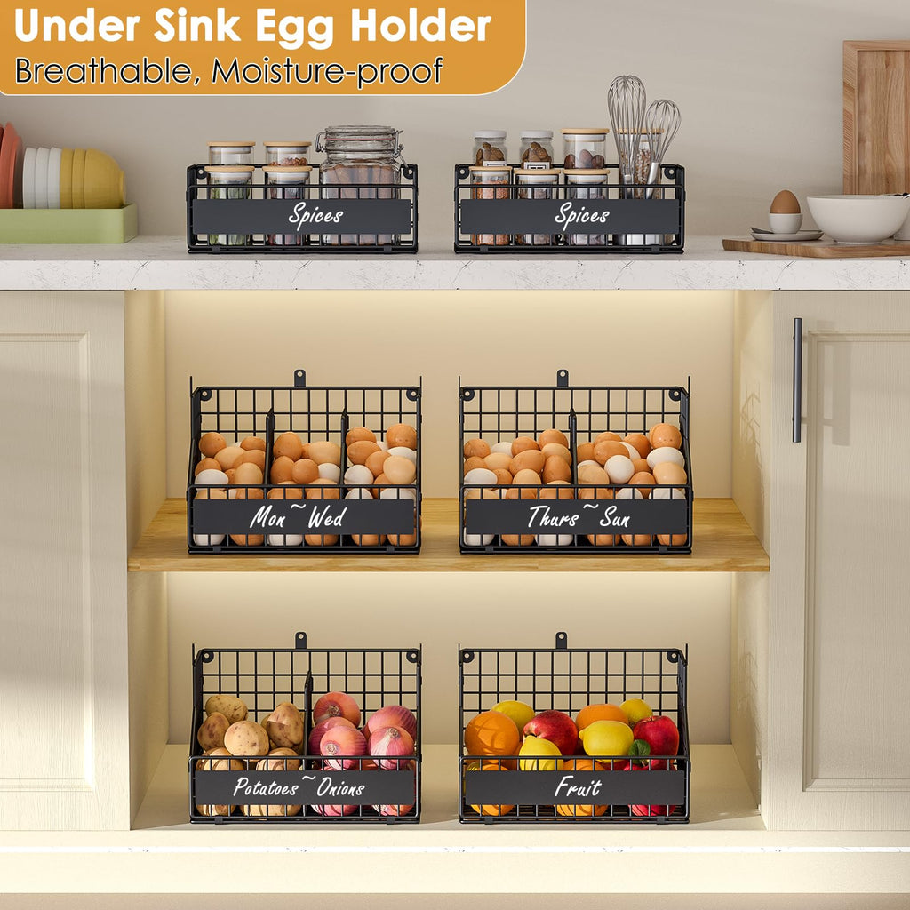 3-Tier Egg Holder Countertop with Labels & Marker, Stackable Wire Basket