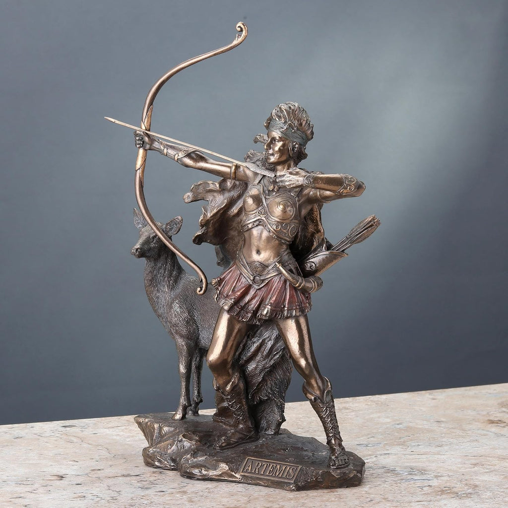 12 1/4 Inch Artemis Goddess of Hunt and Wilderness Cold Cast Resin Greek Statue Bronze Finish Sculpture | 11 3/4 In.