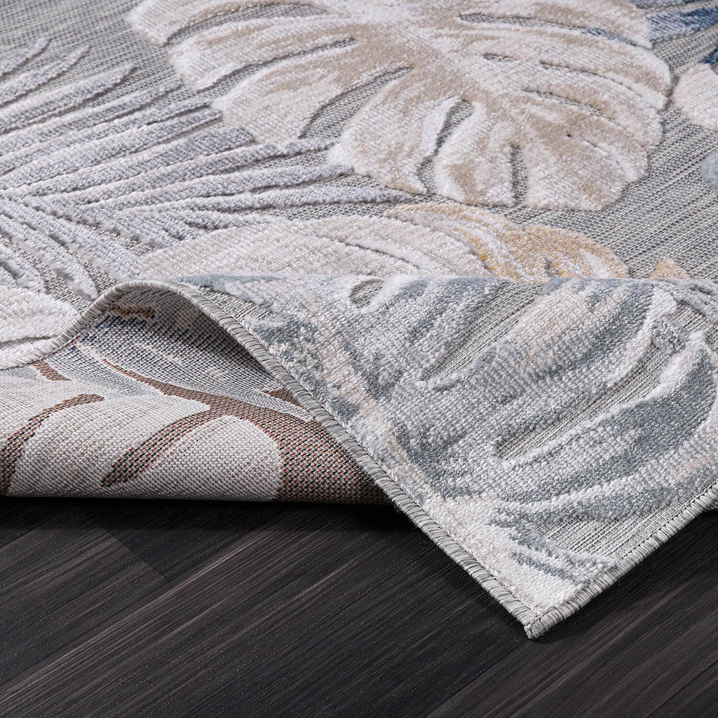 Indoor Outdoor Rug, Blue 5x7 Leaf Tropical Botanical Area Rugs