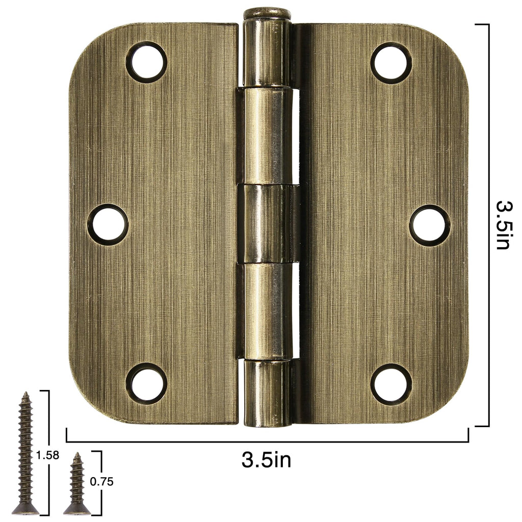 Rounded Door Hinges 3.5" X 3 1/2 Inch Antique Brass 5/8" 30 Pack
