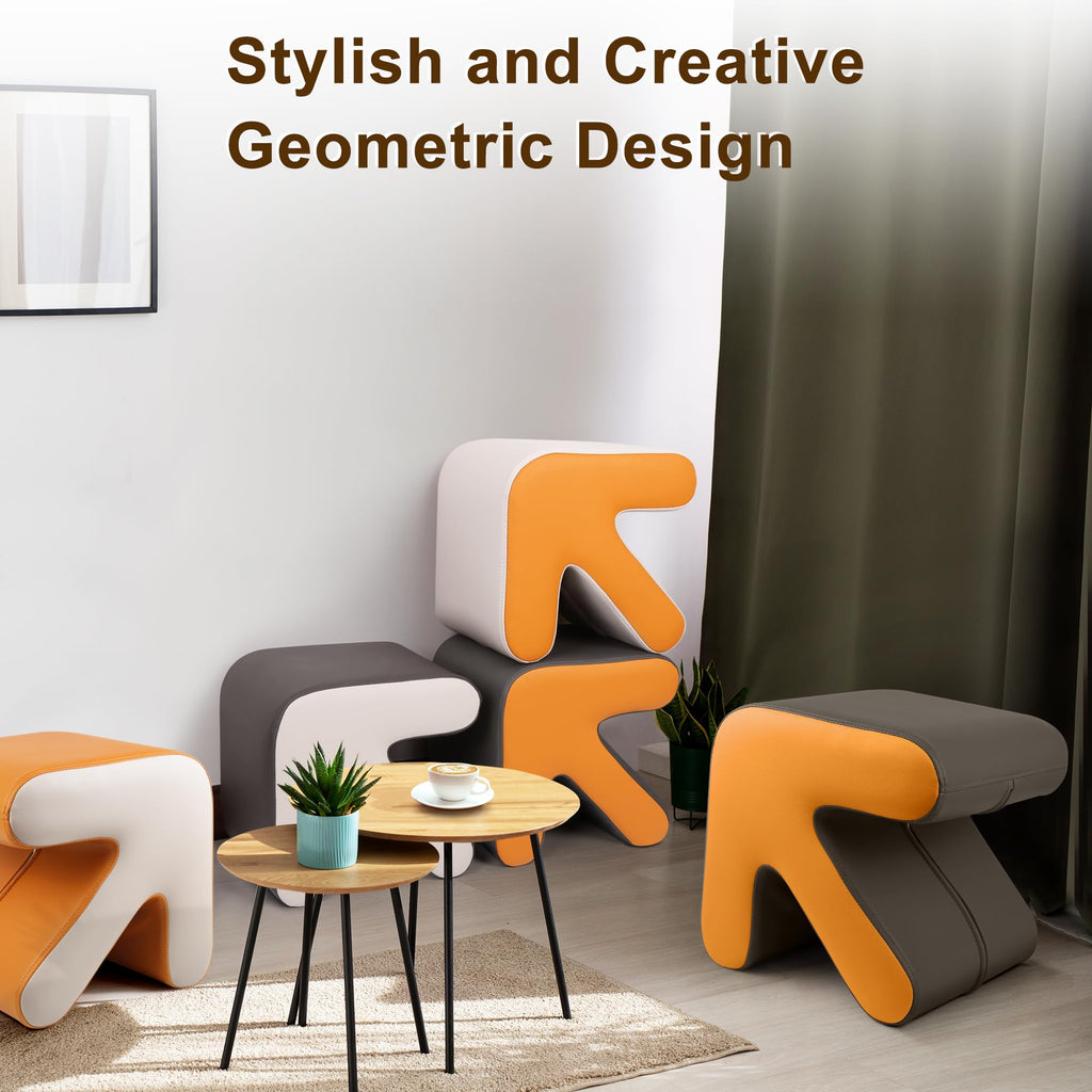 Ottoman, Foot Stool with Creative Shape, Napa Leather Ottomans, Removable Outer Foot Rest, No Assembly Required
