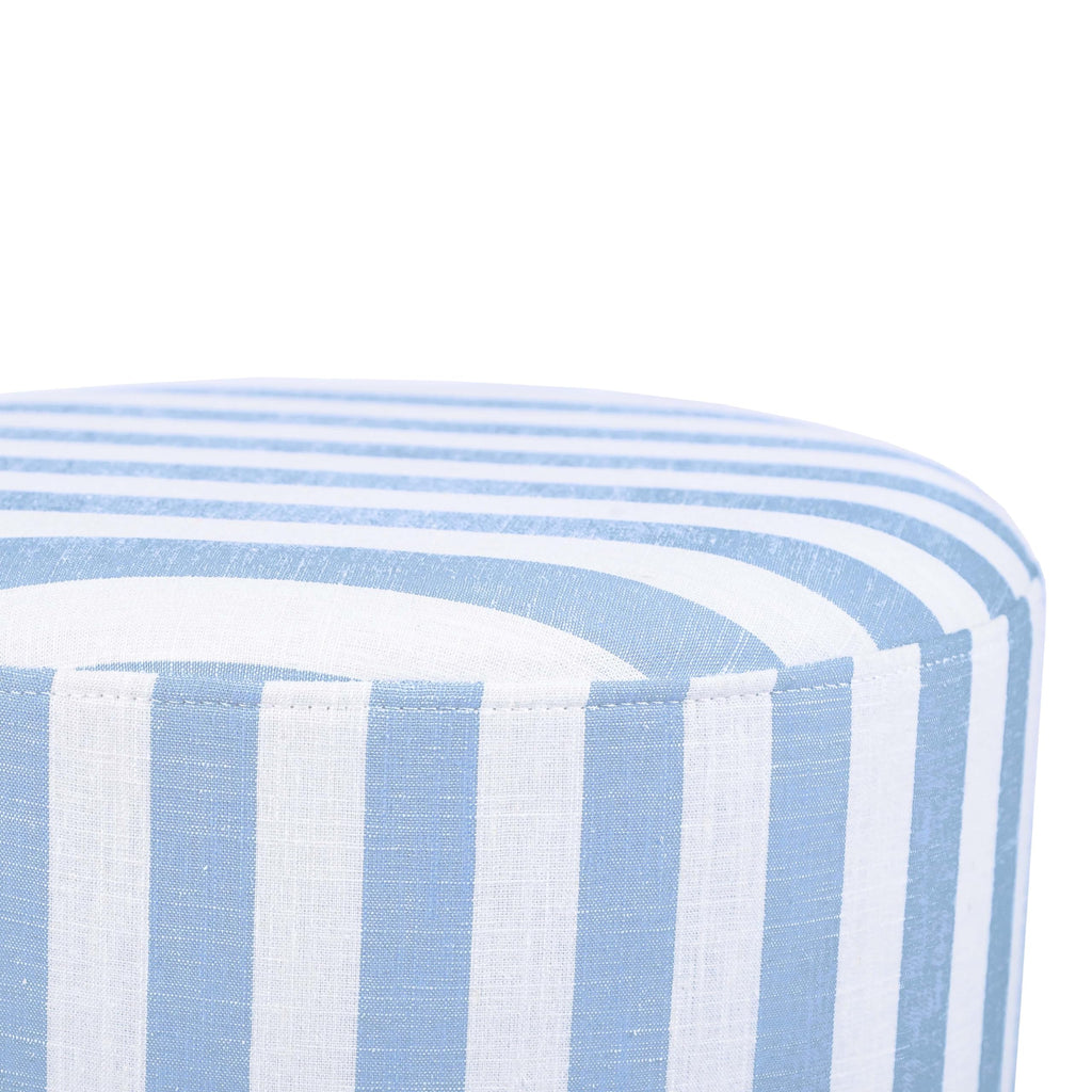 Dex Small Round Ottoman Footstool, Striped Linen, Pastel Blue