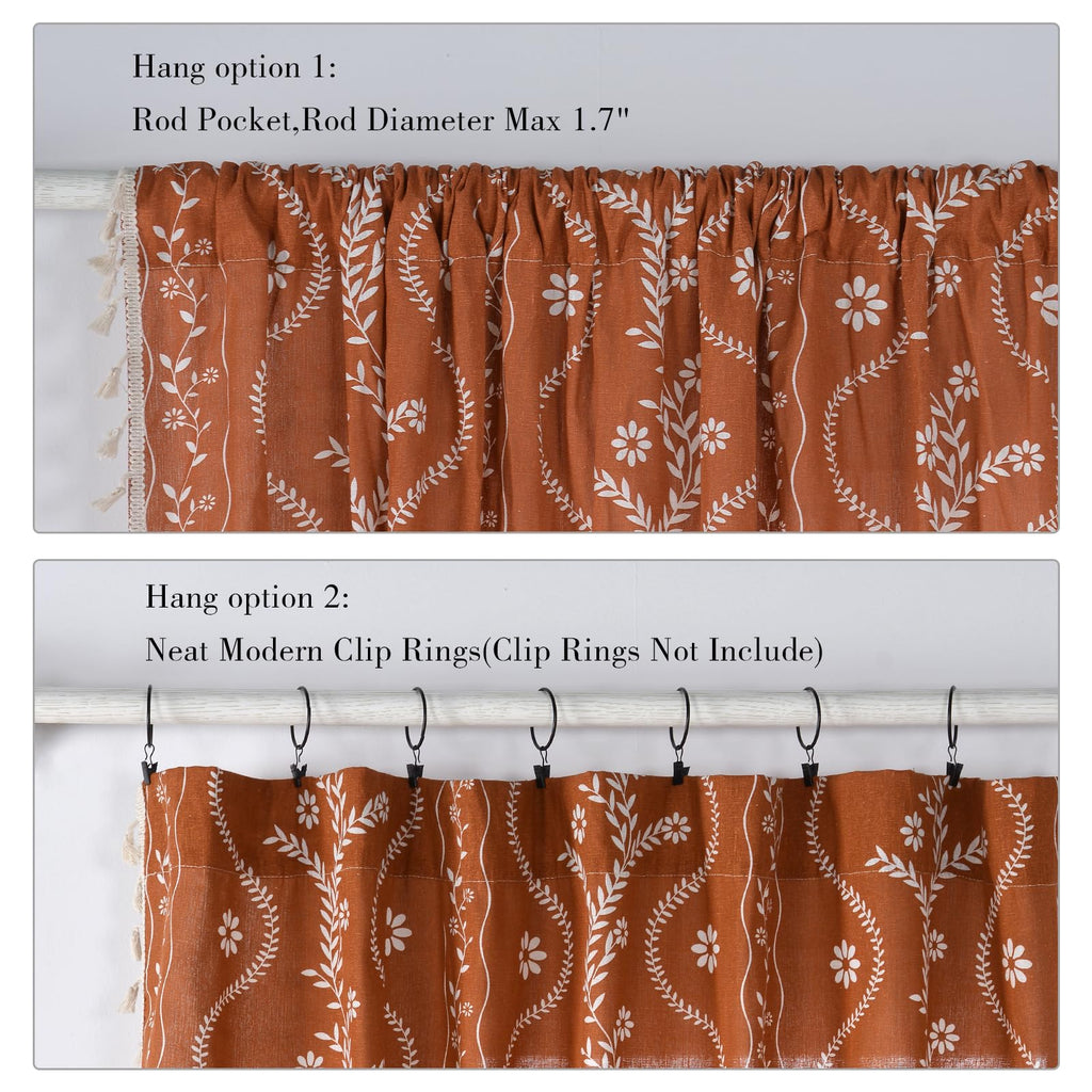 Burnt Orange 90 Inch Long Tassel Curtains 2 Panels