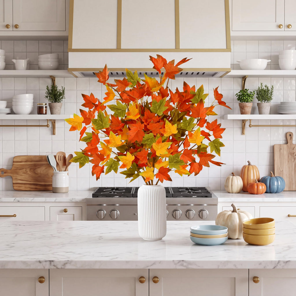 6 Pack Artificial Maple Leaves Branches Fall Greenery Stem Autumn Faux Fall Leaves Silk Faux Plants for Vase Indoor