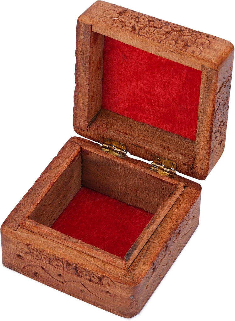 Wooden Hand Carved Jewelry Box Keepsake Treasure Chest Organizer