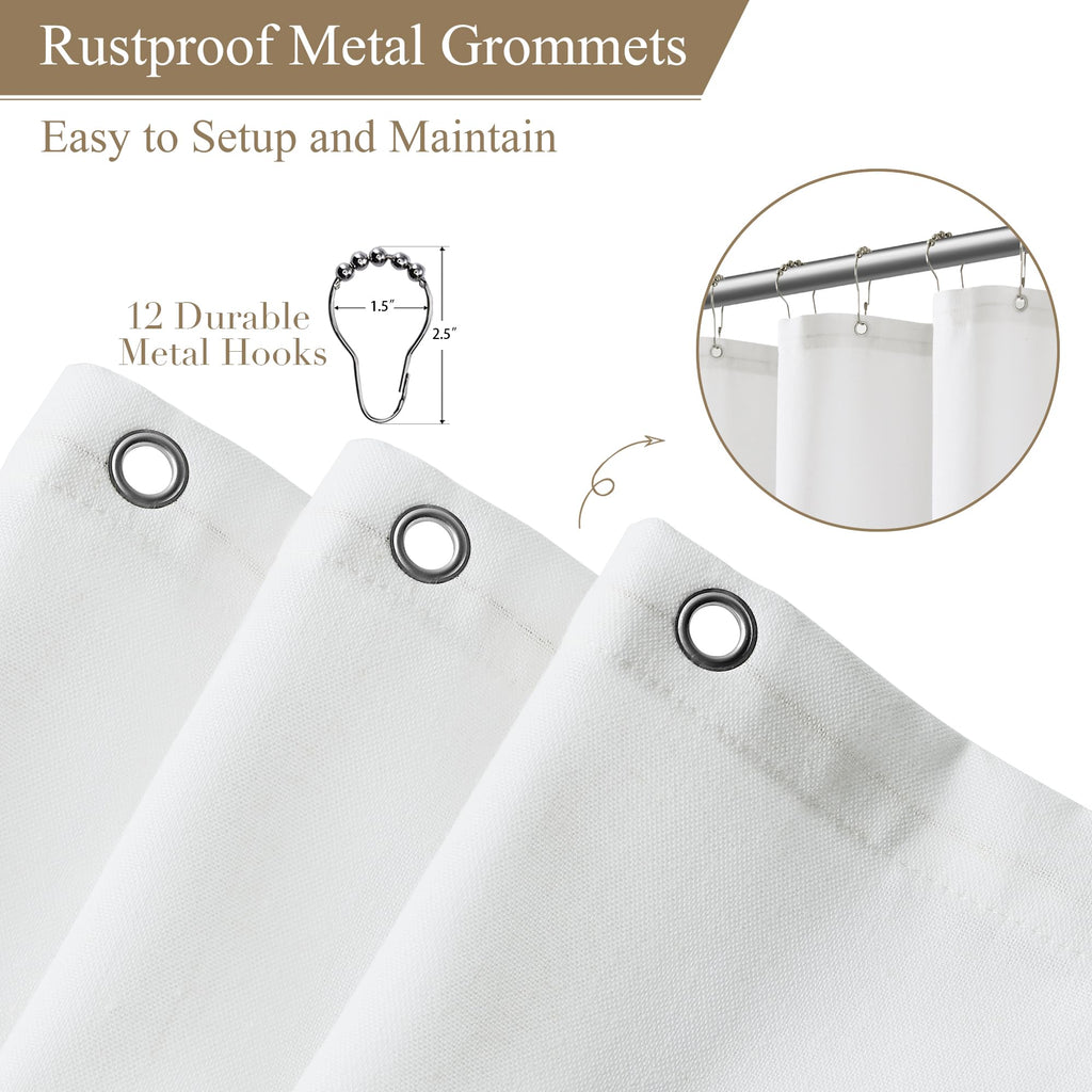 Extra Long Linen Shower Curtain 96 Inches White