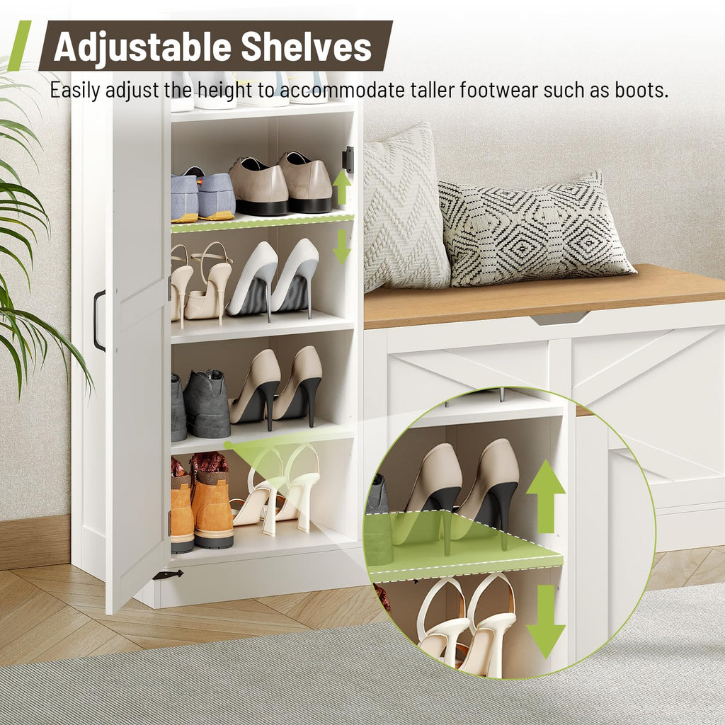 Shoe Cabinet with Bench, L-Shaped Shoe Bench, Storage Bench, Farmhouse Shoe Storage Cabinet with Adjustable Shelves
