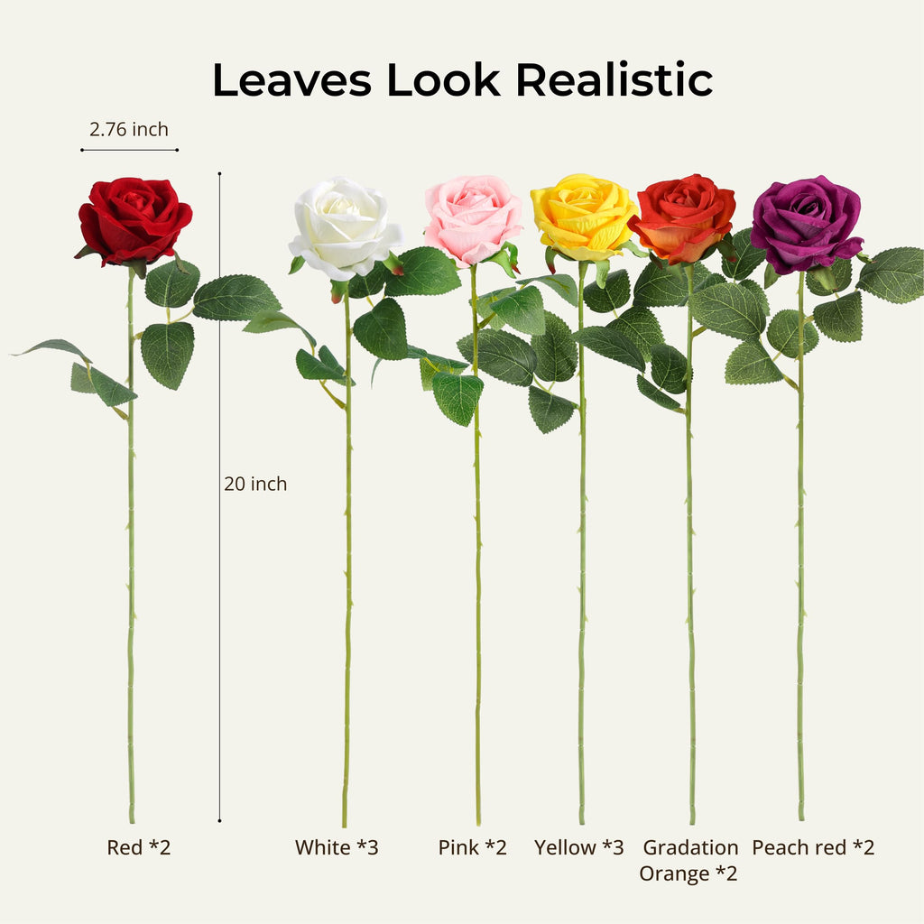 14PCS Artificial Roses, Realistic Silk Fake Roses Flowers