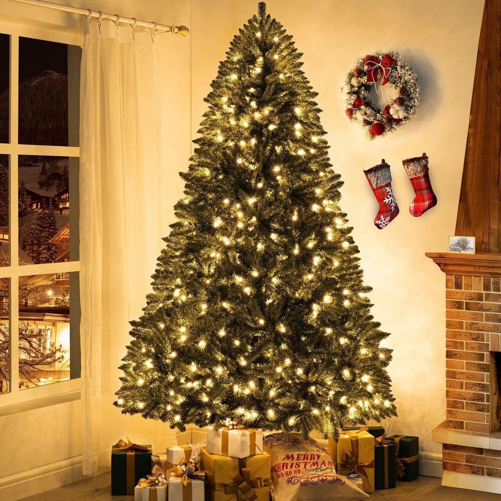Prague 7.5ft Prelit Artificial Christmas Tree with Foot Pedal, 1717 Branch Tips, 550 Warm Lights and Metal Stand, 56"