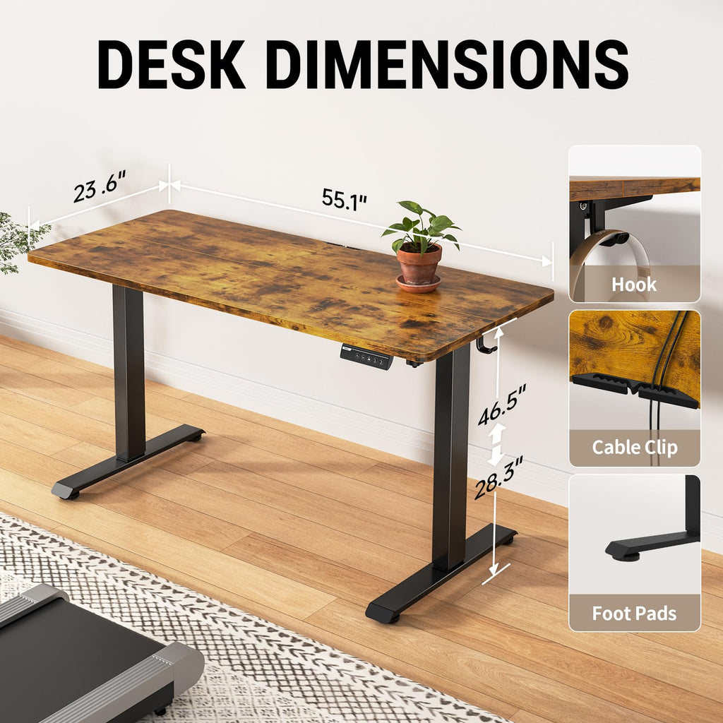 55"x23.6" Standing Desk, Electric Height Adjustable, Brown