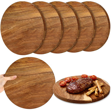 6 Pack 10" Acacia Wooden Round Cutting Boards Bulk 0.6 Inch Thick Round Charcuterie Board Smooth Surface Multipurpose