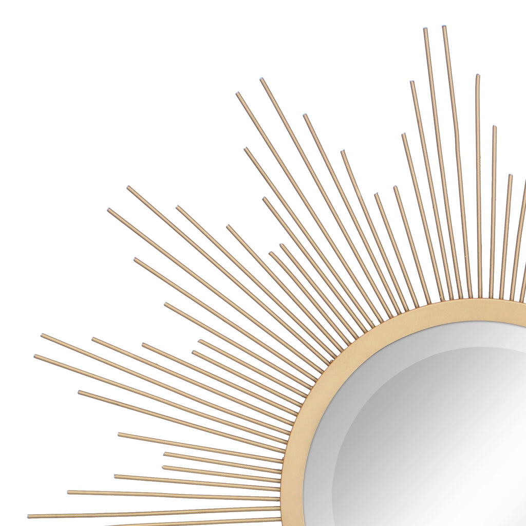 Round 23" Antique Gold Metal Starburst Hanging Wall Mirror with Attached Mounting Bracket, Decorative Decor for the