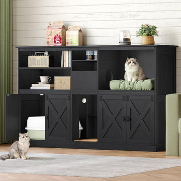 Double cat Litter Box Enclosure, Cat Cabinet with Large Storage