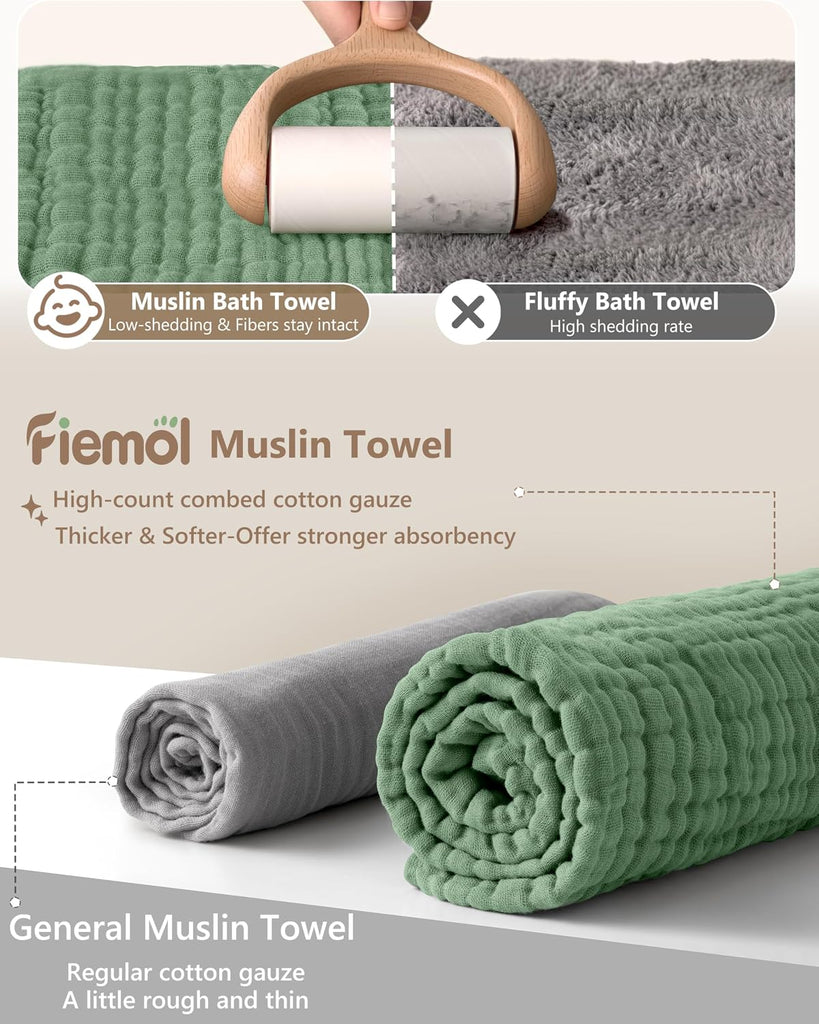 Bath Towels, 100% Muslin Cotton Hooded Baby Towels for Newborn, 2 Pack Baby Towels with Hood for Infant Toddler