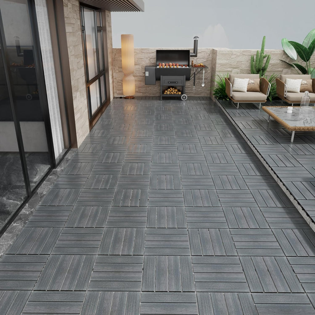 Wood Plastic Composite Interlocking Patio Deck Tiles, 22 Pack 12"x12" Premium Waterproof Porch Decking Tiles, All