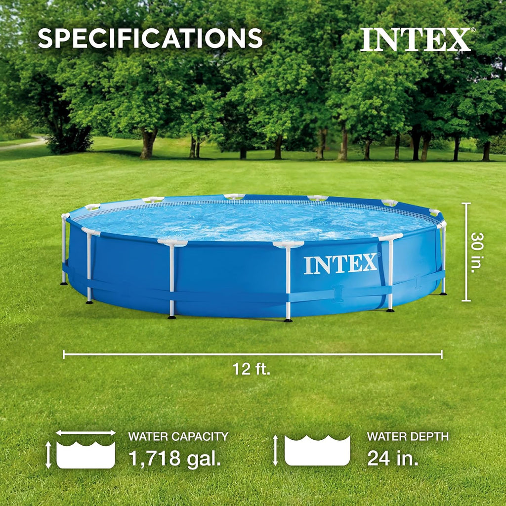 28211EH 12-Foot x 30-inch Metal Frame Round 6 Person Outdoor Above Ground Swimming Pool with GFCI Filter Pump and