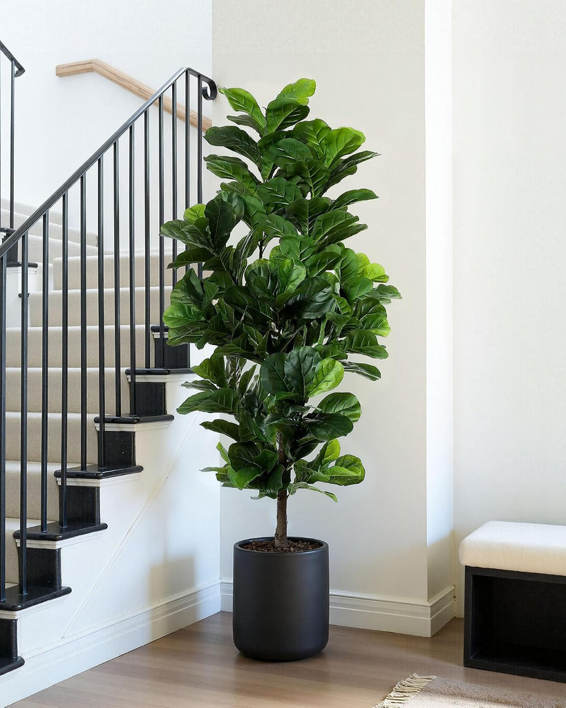 Fiddle Leaf Fig Tree 6ft Tall Artificial Tree in Plastic Pot Fake Ficus Lyrata Plants with 184 Decorative Fiddle