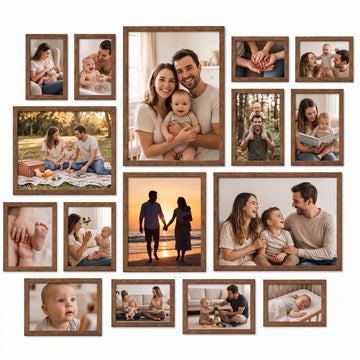 16 Pack Brown Picture Frames for Multi Sizes Photos, Including Two 11x14, Two 8x10, Six 5x7, Six 4x6, Assorted