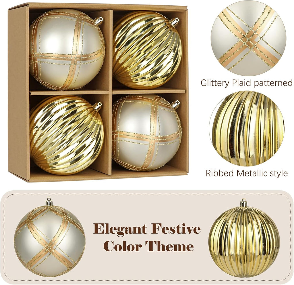 4.7" Large Plastic Christmas Balls Ornaments Set of 4, Glitter Shatterproof Christmas Bulbs Ornaments for Xmas Tree