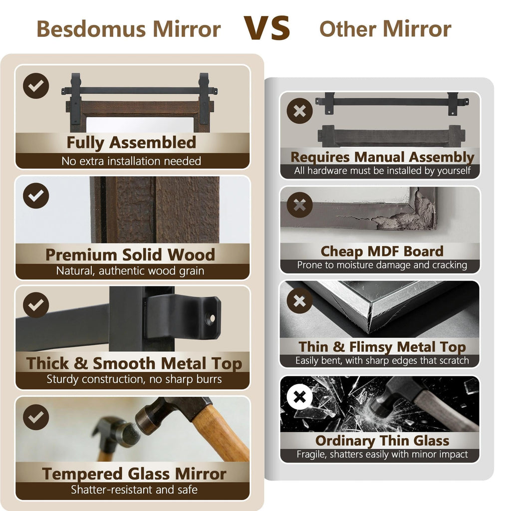 Rustic Bathroom Vanity Mirror: 22"x30" Brown Farmhouse Barn Door