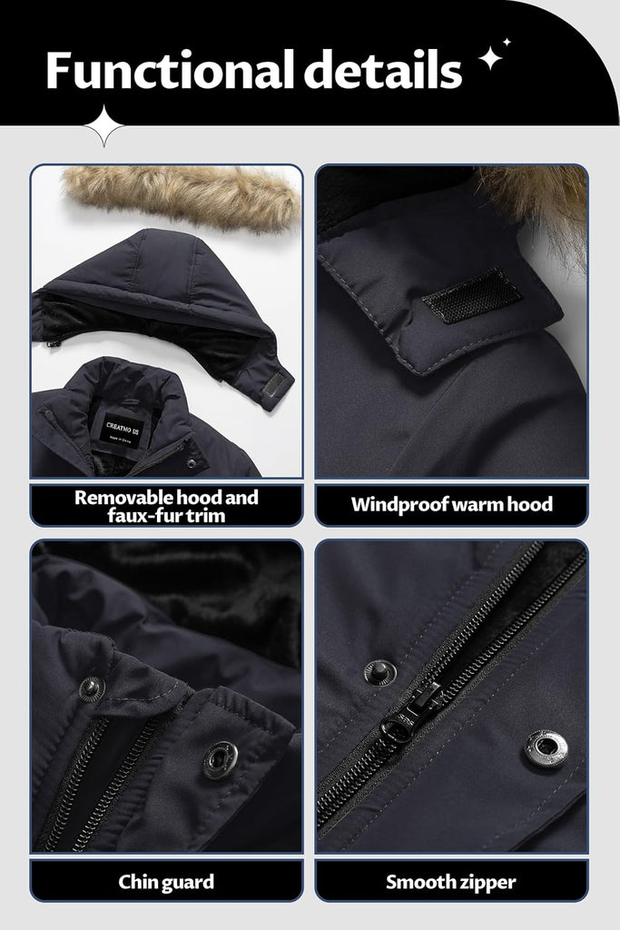Boys' Waterproof Snow Coat Parka Windproof Winter Jacket With Detachable Fleece Hood