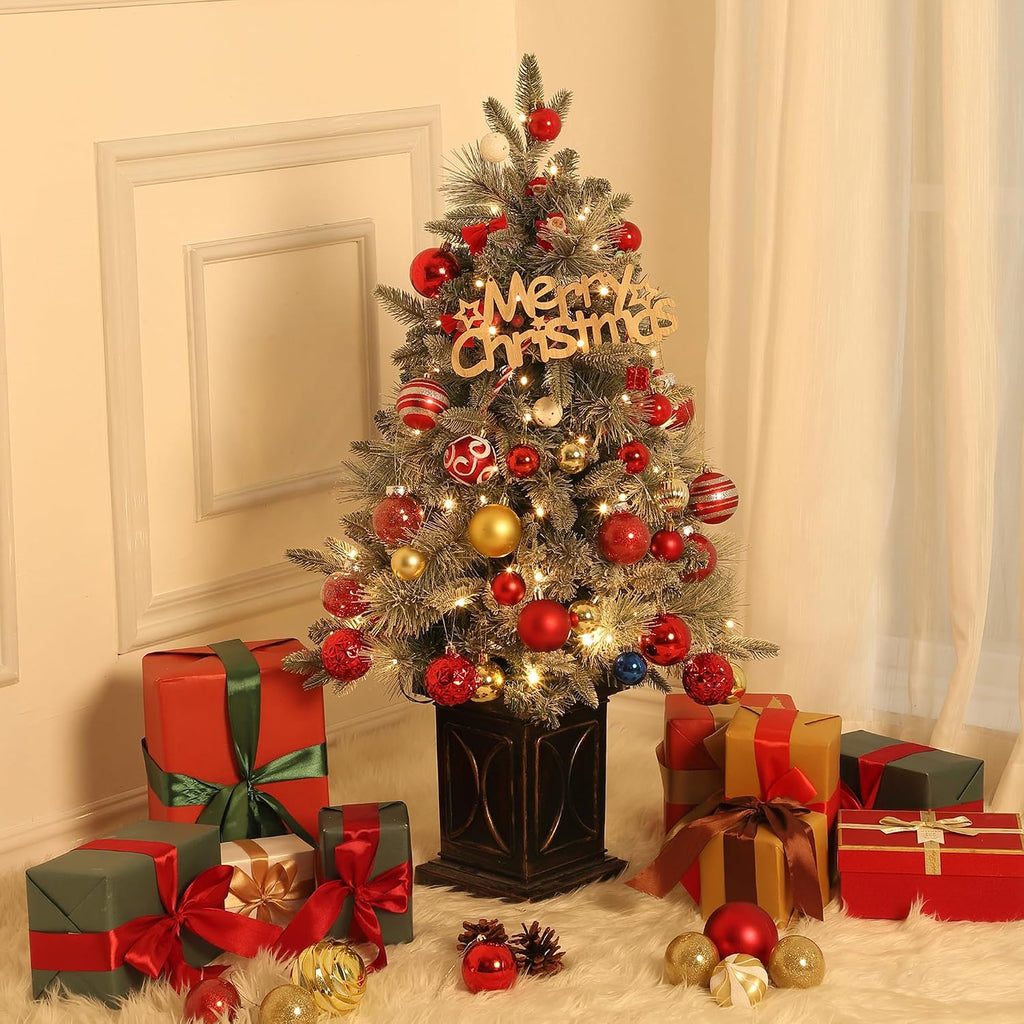 2Set 3FT Prelit Christmas Tree, Artificial Tree with Vintage Base