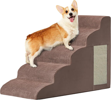 Dog Stairs for Small Dogs 22.6" H, Dog Ramp for Bed, 5-Step, Coffee